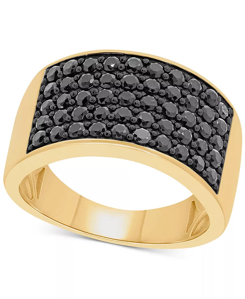 [14K, 2 Ct. T.W.] Gold-Plated Sterling Silves Men's Black Diamond Ring