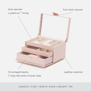 Caroline Medium Jewelry Case, Rose Quartz - 15 Compartments & Seven Ring Rolls - Anti-Tarnish Lusterloc Lining - Includes Travel Case