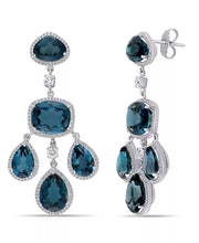 [18K] White Gold Blue Topaz (55 Ct. T.W.) & Diamond (1 7/8 Ct. T.W.) Geometric Dangle Earrings