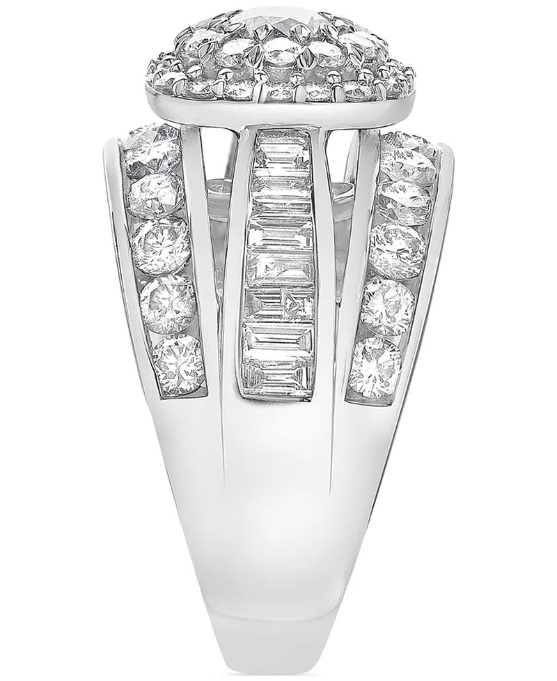 [14K, 3 Ct. T.W.] White Gold Diamond Round Multirow Cluster Ring