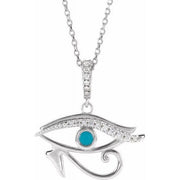 Sterling Silver Turquoise & Diamond Eye of Horus 16-18" Necklace