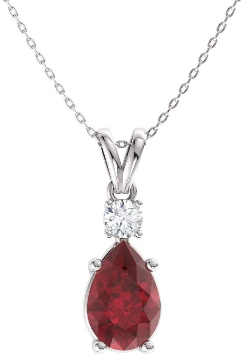 [14K,0.43 Ct] Solid Gold Natural Diamond Pear Cut Gemstone and Teardrop Pendant Necklace with Chain