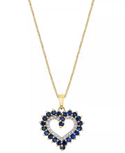 [10K] Gold Sapphire (1-3/8 Ct.Tw) & Diamond (1/10 Ct. T.W.) Open Heart 18" Pendant