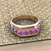 [14K, 1 Ctw] Rose Gold Rround Amethyst  7 Stone Channel Wedding Ring