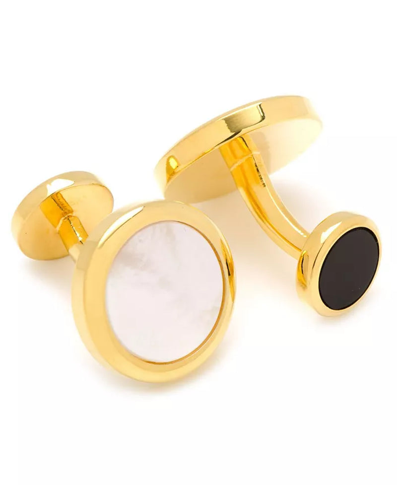 Double Sided round Beveled Cufflink and Stud Set