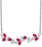 [14K] White Gold Ruby & Diamond 18 Inch Floral Bar Necklace