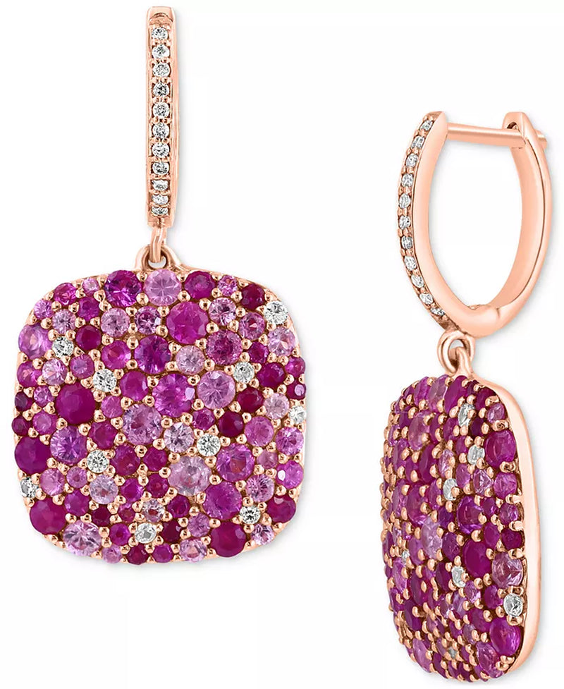 Gold-Plated Silver Dangle Cluster Hoop Earrings in  Multi-Gemstone (4-5/8 Ct. T.W.) & Diamond (1/10 Ct. T.W.) 