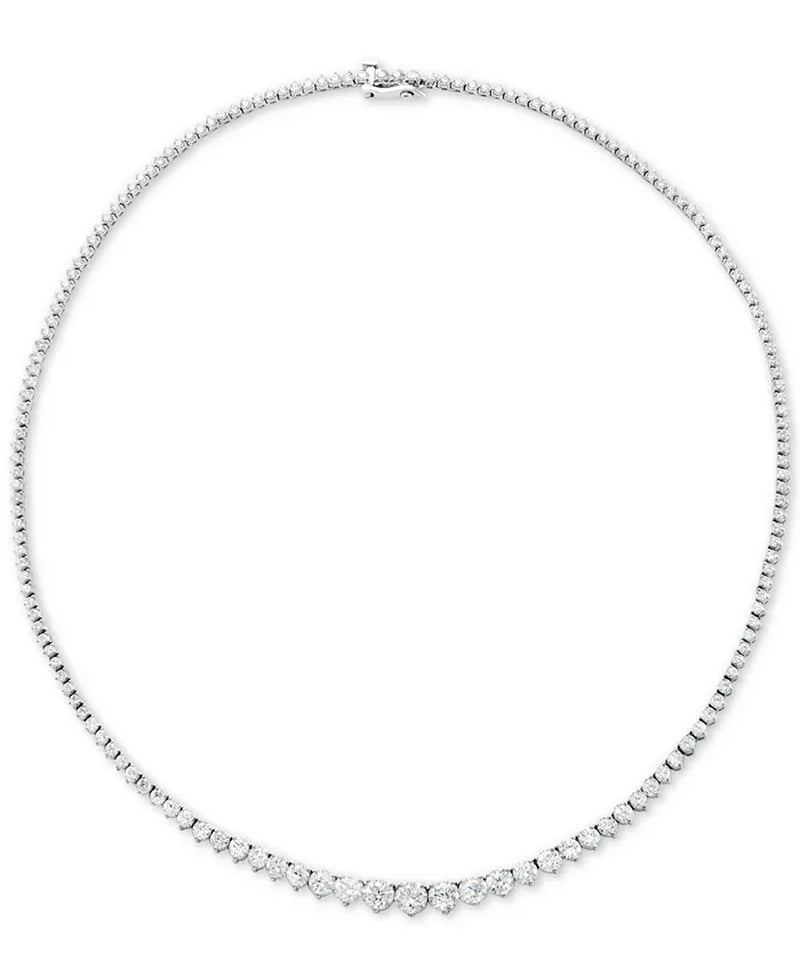 [14K, 15 Ct. T.W.] White Gold Diamond Fancy 17" Collar Tennis Necklace