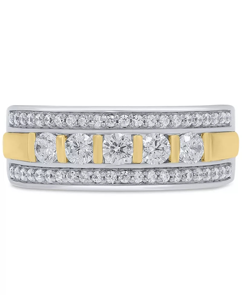 [10K, 1 Ct. T.W.] Two-Tone Gold Mens Diamond Openwork Band