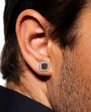 Men'S Brown Diamond & White Diamond Square Halo Cluster Stud Earrings (1 Ct. T.W.) in 10K Gold