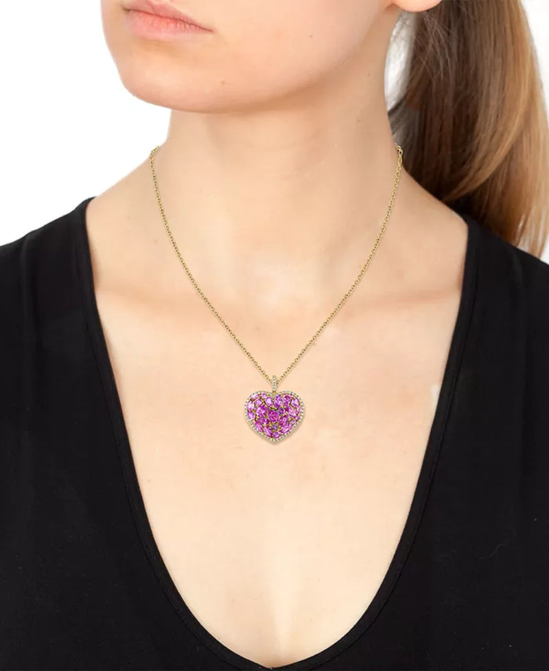 [14K] Gold Ruby (4-3/4 Ct. T.W.) & Diamond (1/3 Ct. T.W.) Heart 18" Pendant