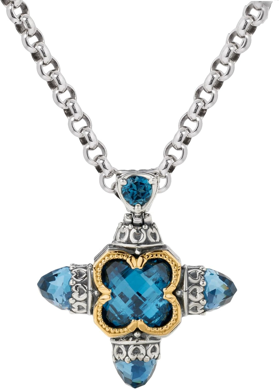 [18K] Yellow Gold Sterling Silver Blue Spinel & London Blue Topaz Pendant