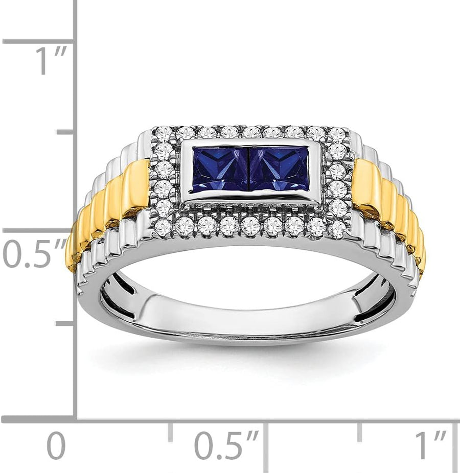 [14K] Avariah Solid Gold Two-Tone Sapphire and Diamond Mens Ring