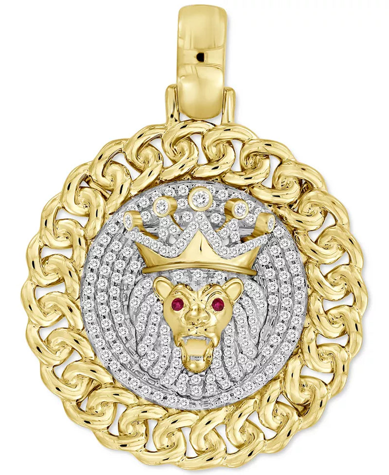 [10K, 3/8 Ct. T.W.] Gold Diamond & Ruby Accent King Lion Pendant