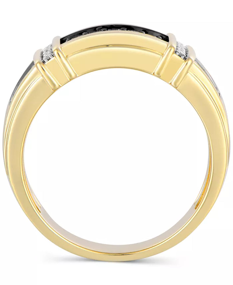 [10K, 1/2 Ct. T.W.] Gold Men's Alternative Black & White Diamond Ring