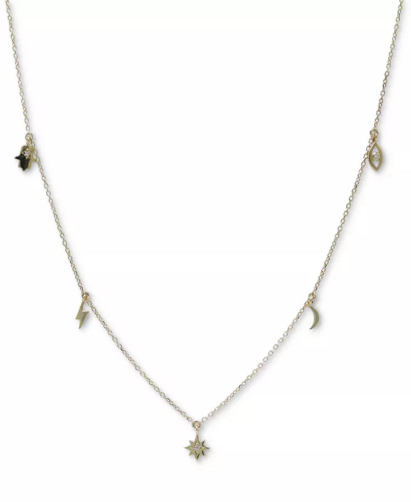 [14K ]Gold Diamond Accent Multi-Charm Statement Necklace