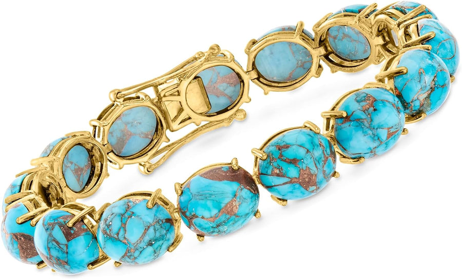 [18K] Gold Over Sterling Silver Turquoise Bracelet