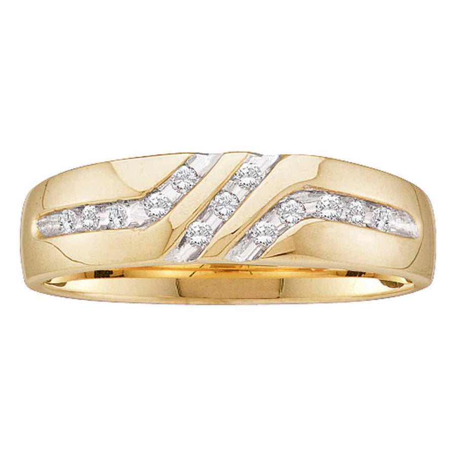 10Kt Yellow Gold Mens round Channel-Set Diamond Triple Row Wedding Band Ring 1/8 Cttw