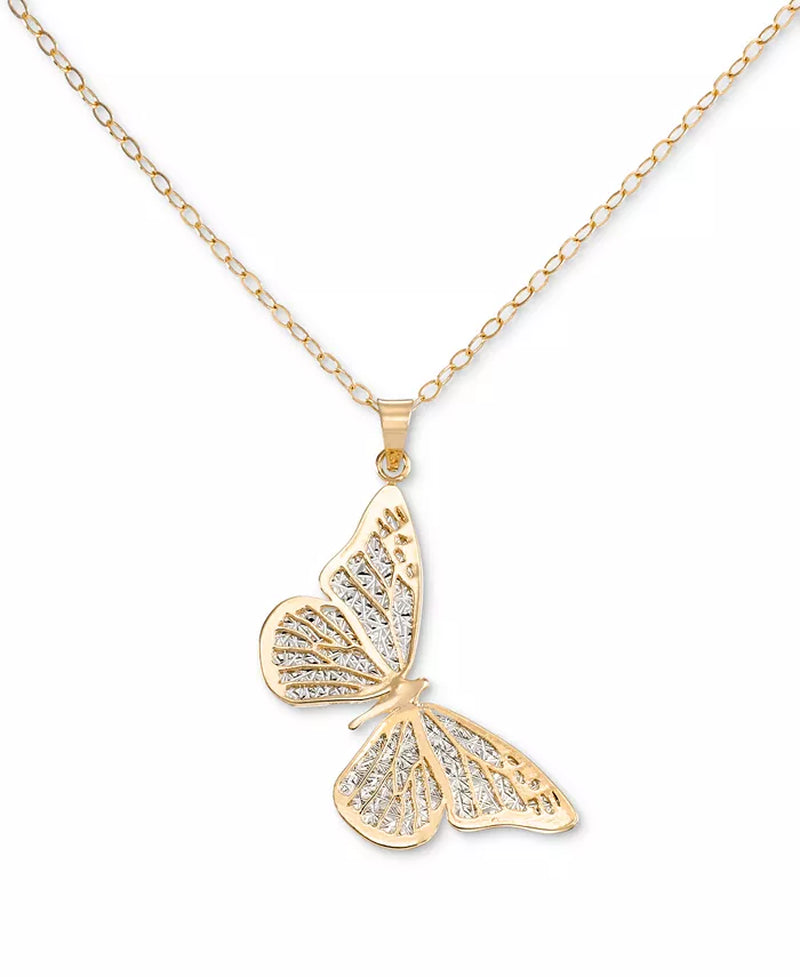 [10K] Gold Filigree Lace Butterfly Pendant