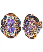 [14K, 7-3/4 Ct. T.W.] Rose Gold Multi-Gemstone Floral Cluster Statement Stud Earrings