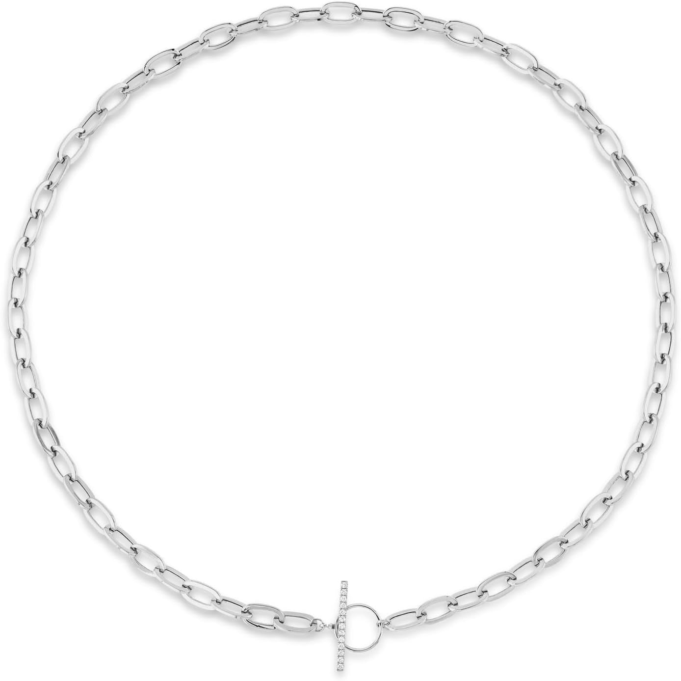 Diamond Pave Paper Clip Link Necklace in 14K White Gold (0.13Ct)