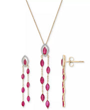 Ruby (2-1/3 Ct. T.W.) & Diamond (1/10 Ct. T.W.) Navette Dangling Chain 18" Pendant Necklace in 14K Gold