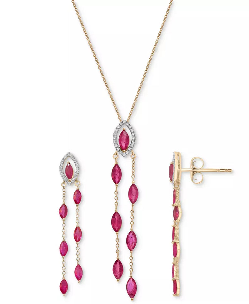 Ruby (2-1/3 Ct. T.W.) & Diamond (1/10 Ct. T.W.) Navette Dangling Chain 18" Pendant Necklace in 14K Gold