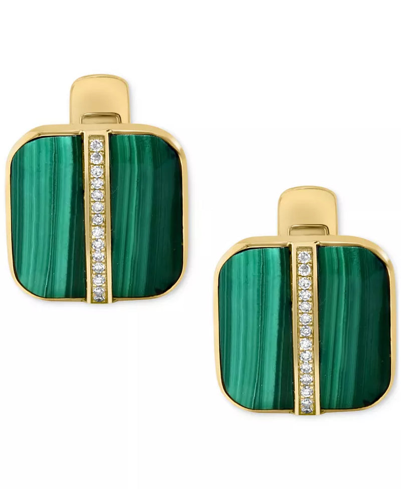 [1/6 Ct. T.W.] Gold-Plated Sterling Silver Malachite & Diamond Cufflinks