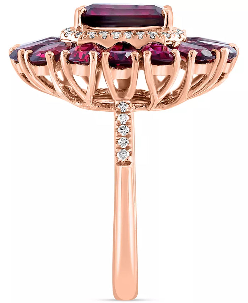 [14K] Rose Gold Rhodolite (7-1/10 Ct. T.W.) & Diamond (1/6 Ct. T.W.) Halo Ring