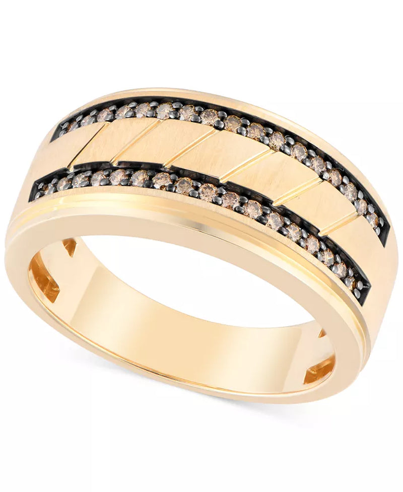 [10K, 1/3 Ct. T.W.] Gold Black Diamond Double Row Band