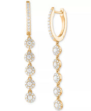 [14K, 1 Ct. T.W.] Gold Diamond Halo Dangle Hoop Drop Earrings