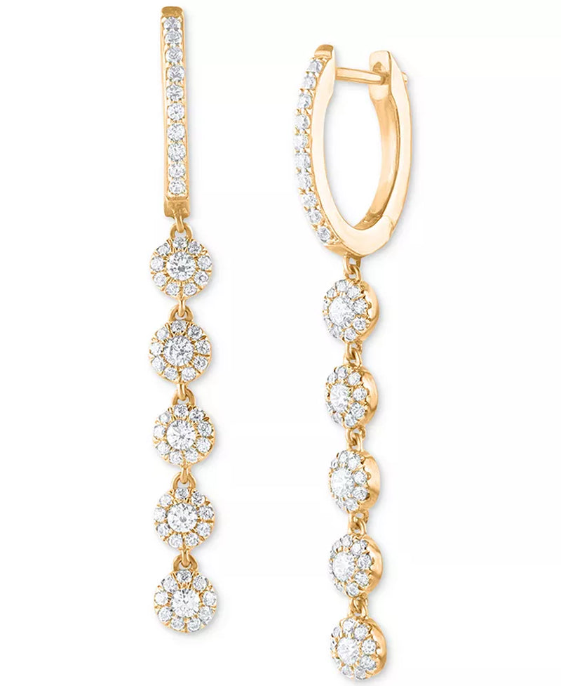 [14K, 1 Ct. T.W.] Gold Diamond Halo Dangle Hoop Drop Earrings