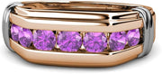 round Amethyst 1 Ctw 7 Stone Channel Set Men Wedding Ring 14K Rose Gold-10