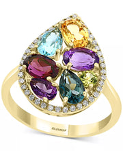 [14K] Gold Multi-Gemstone (3-1/4 Ct. T.W.) & Diamond (1/6 Ct. T.W.) Pear Halo Statement Ring