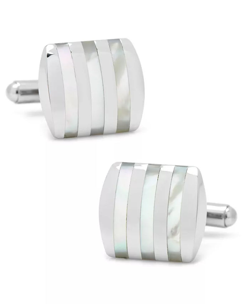 Stainless Steel Striped Mother of Pearl Cufflinks