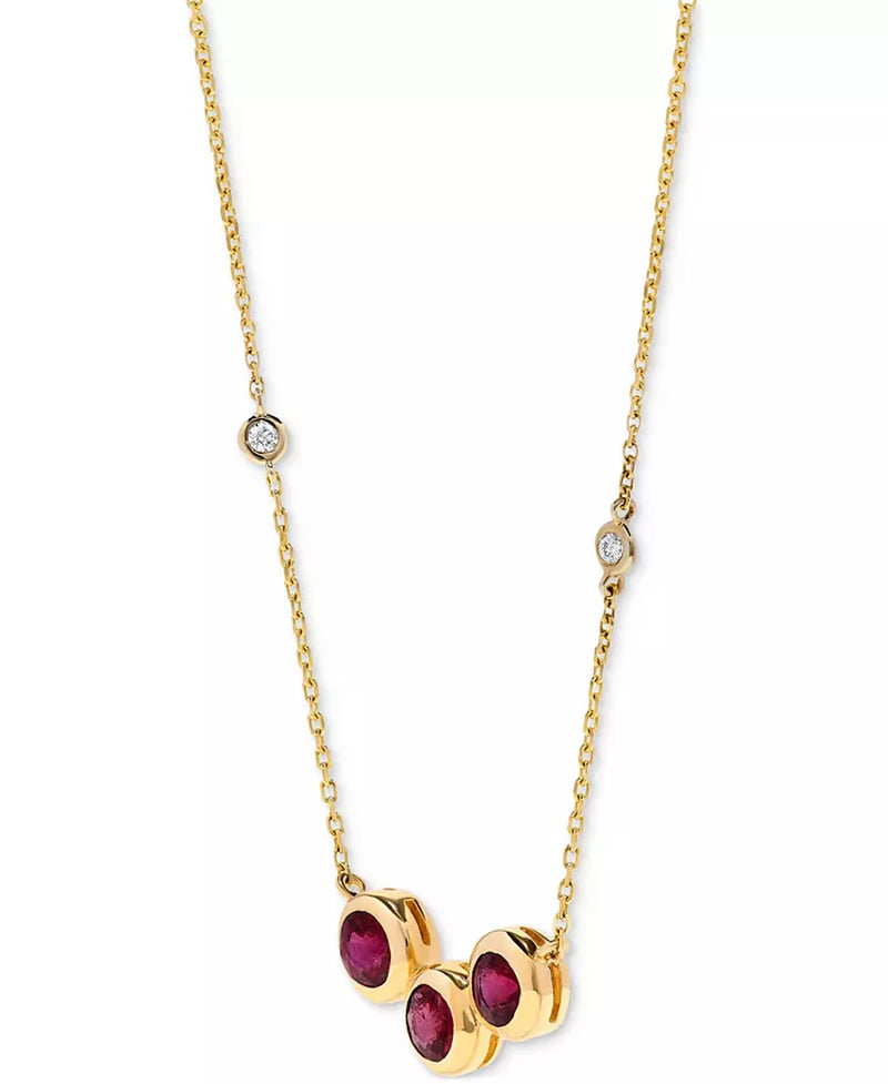 [14K] Gold Ruby (1-1/2 Ct. T.W.) & Diamond (1/20 Ct. T.W.) Triple Bezel Collar Necklace