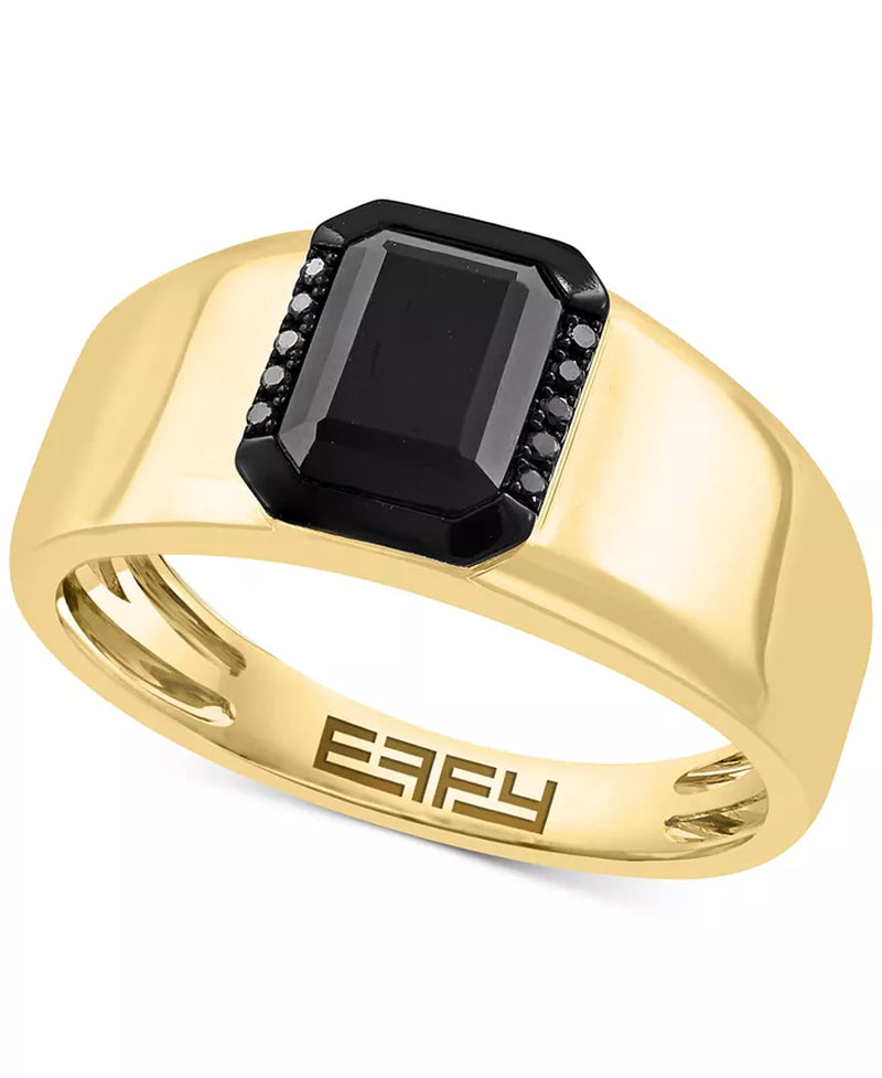 [14K,1/20 Ct. T.W.] Men's Onyx & Black Diamond Halo Ring