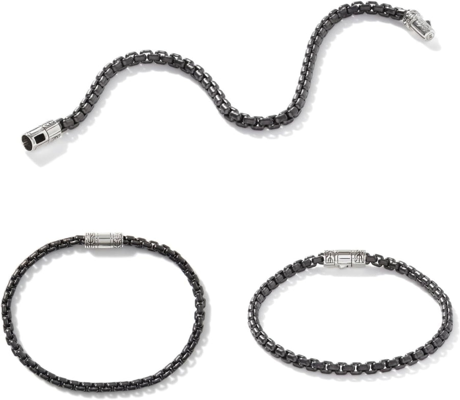 Sterling Silver Classic Box Chain Bracelet, 4MM Deployment Clasp