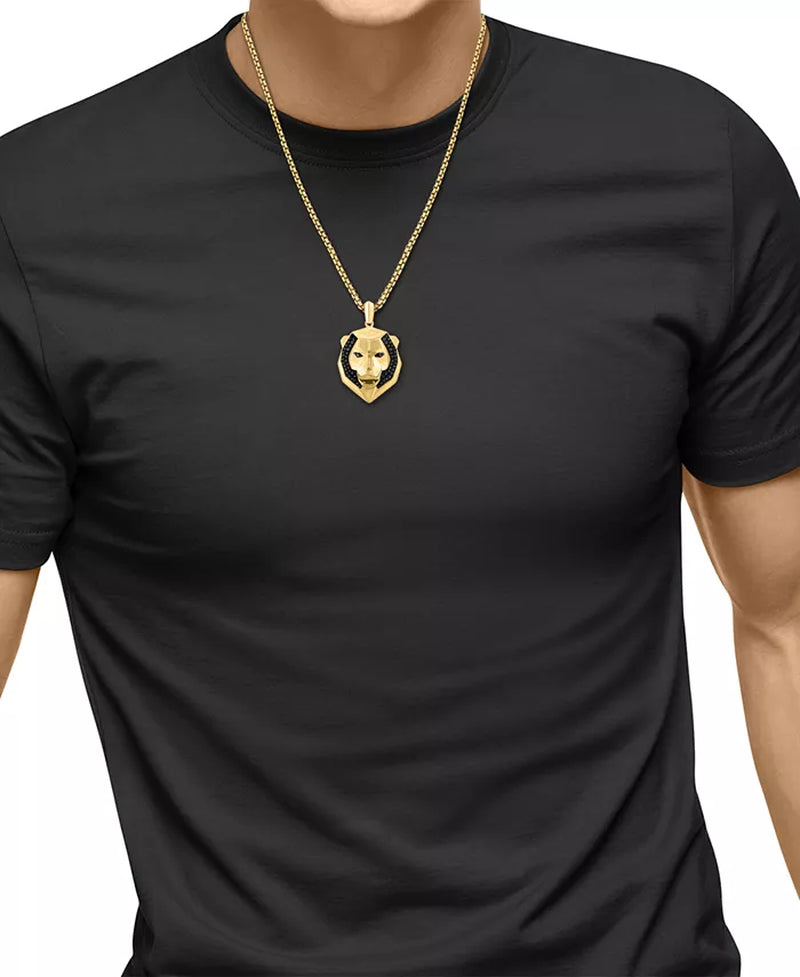 [14K, 1/10 Ct. T.W.] Gold-Plated Sterling Silver Black Spinel Lion Head 22" Pendant