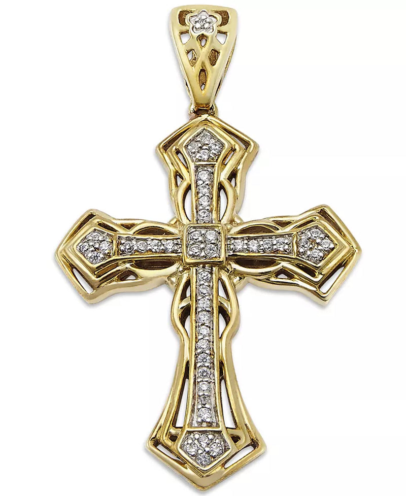 [10K, 1/6 Ct. T.W.] Gold Men's Diamond Cross Pendant