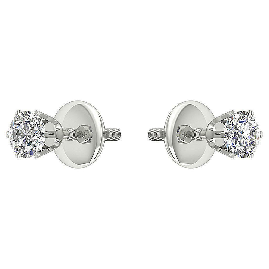 [14K, 0.30 Ct] Yellow Gold Solitaire Studs Earrings Natural Round Cut Diamond