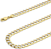 [14K] Two Tone Gold Solid Men'S 5.5Mm Cuban Curb White Pave Chain Necklace with Lobster Claw Clasp