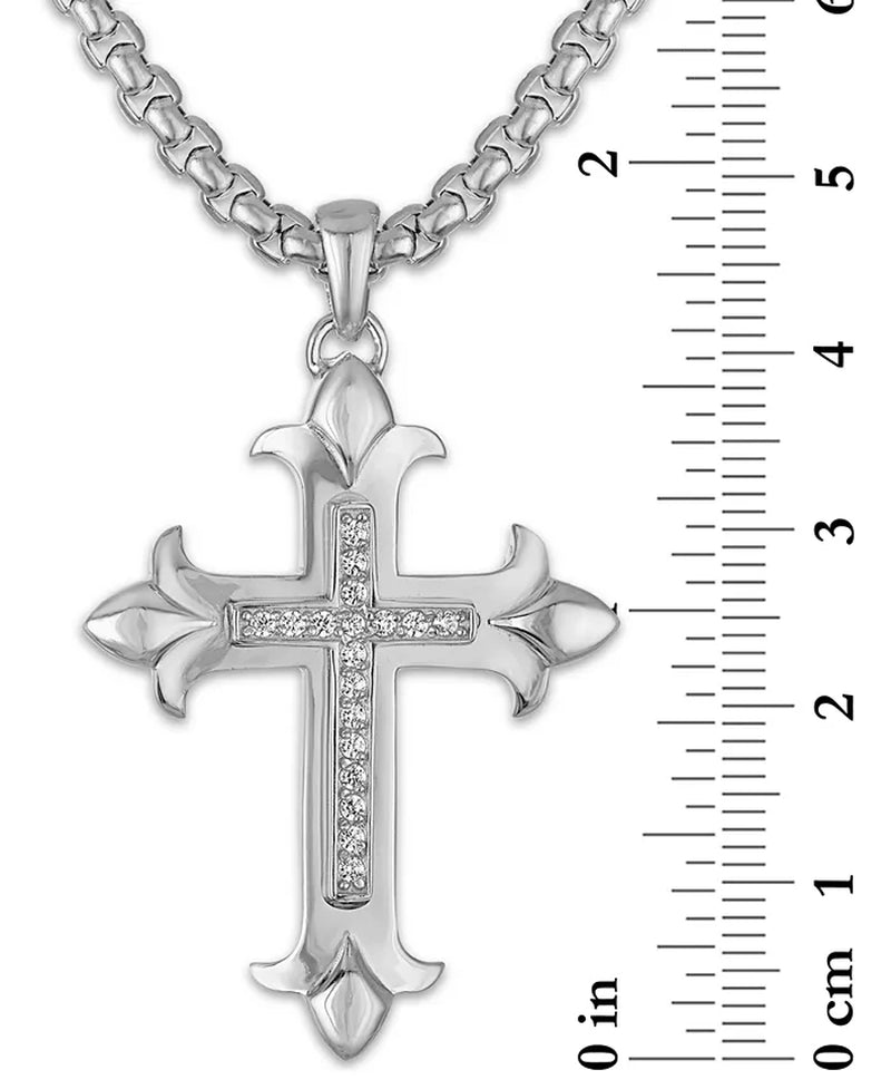 [1/5 Ct. T.W.] Sterling Silver Fancy Diamond Cross 22" Pendant Necklace