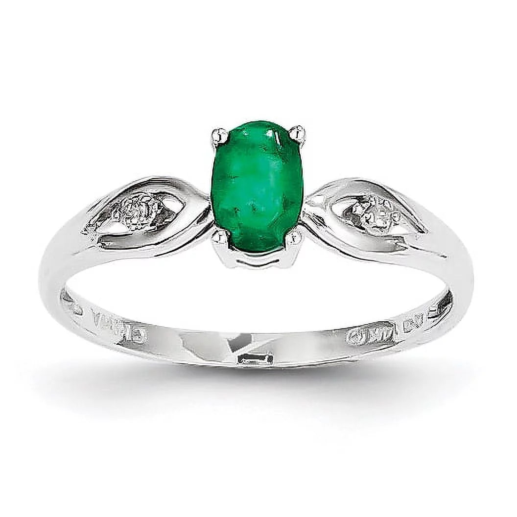 14K White Gold Emerald Diamond Ring