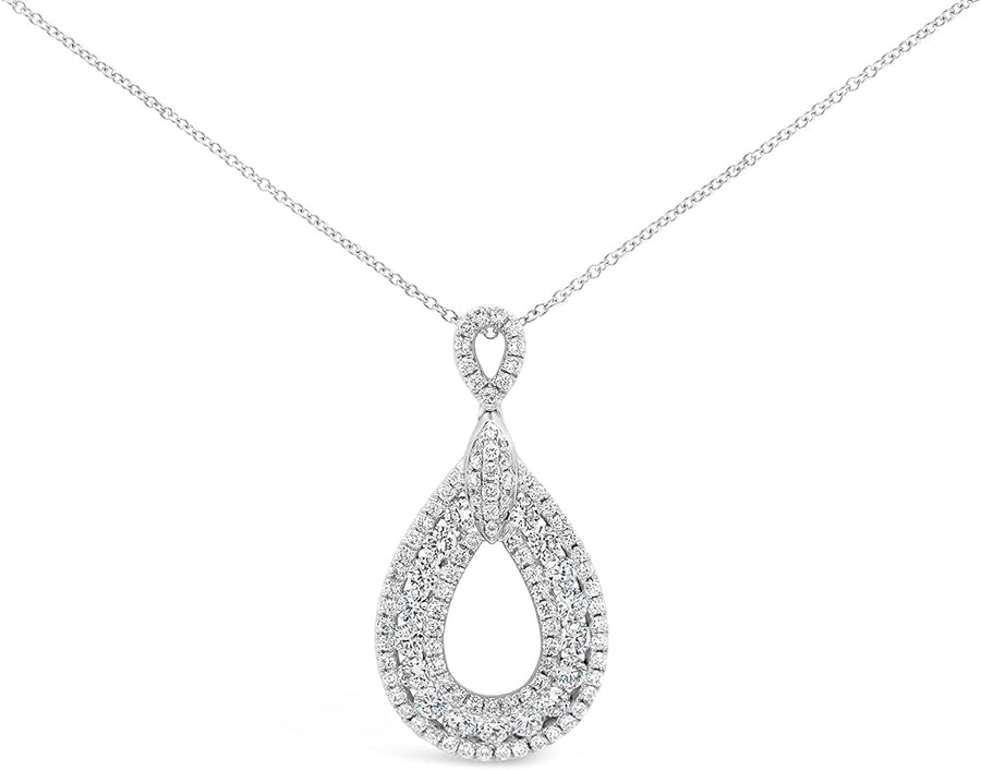 [18K, 0.81 Cttw] White Gold Necklace Pear-Shaped Ring VS Diamond Pendant