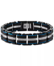 [1/3 Ct. T.W.] Blue & Black Ion-Plated Stainless Steel Diamond & Carbon Fiber Link Bracelet