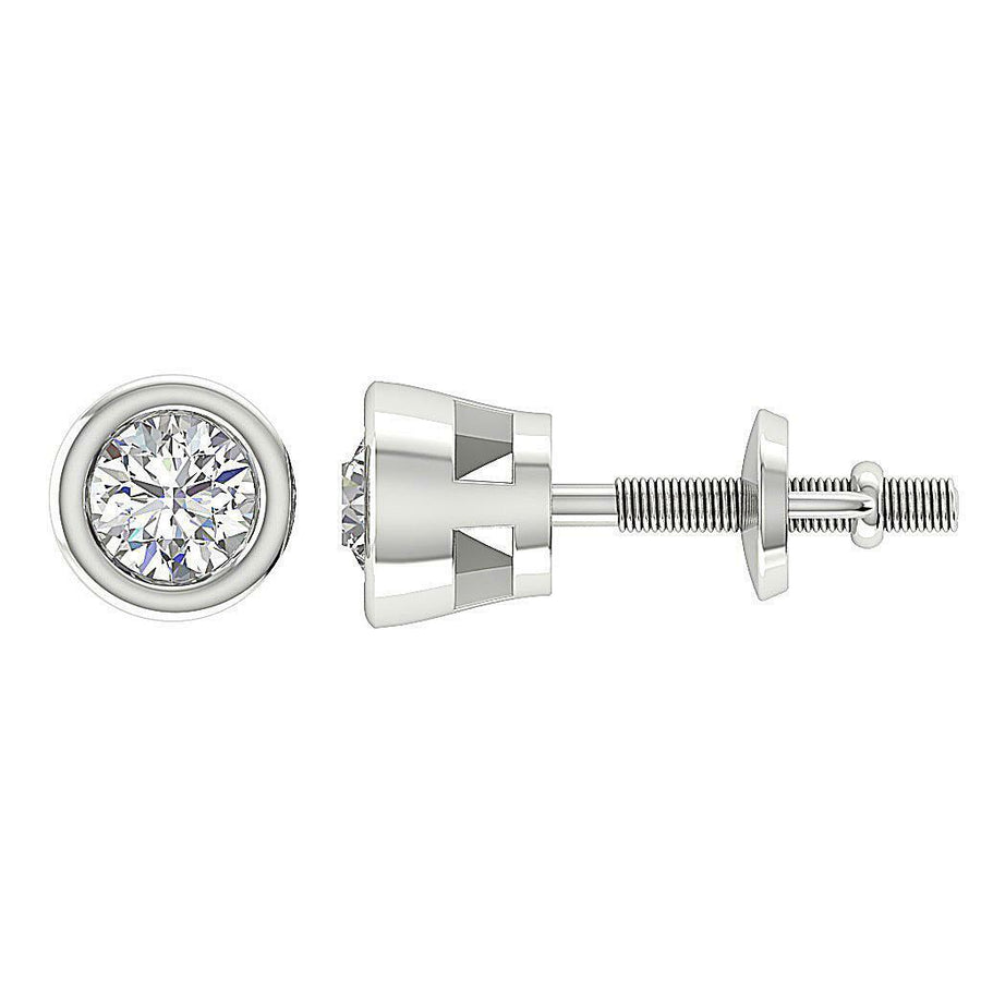 [14K, 0.40 Ct] Gold Solitaire Natural Diamond Stud Earrings With Screw Backs