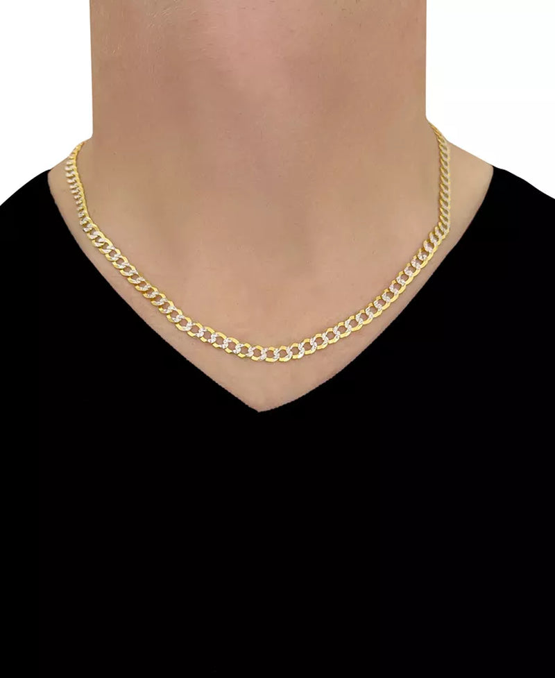 [14K, 5-3/4Mm] Solid Gold & White Gold 20" Two-Tone Open Curb Chain Necklace