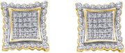 [10K, 1/2 Cttw] Yellow Gold Mens Round Diamonds & Square Stud Earrings 