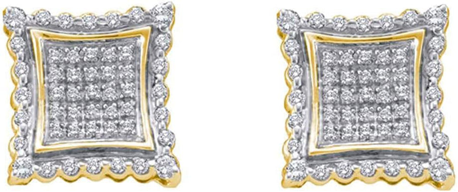 [10K, 1/2 Cttw] Yellow Gold Mens Round Diamonds & Square Stud Earrings 